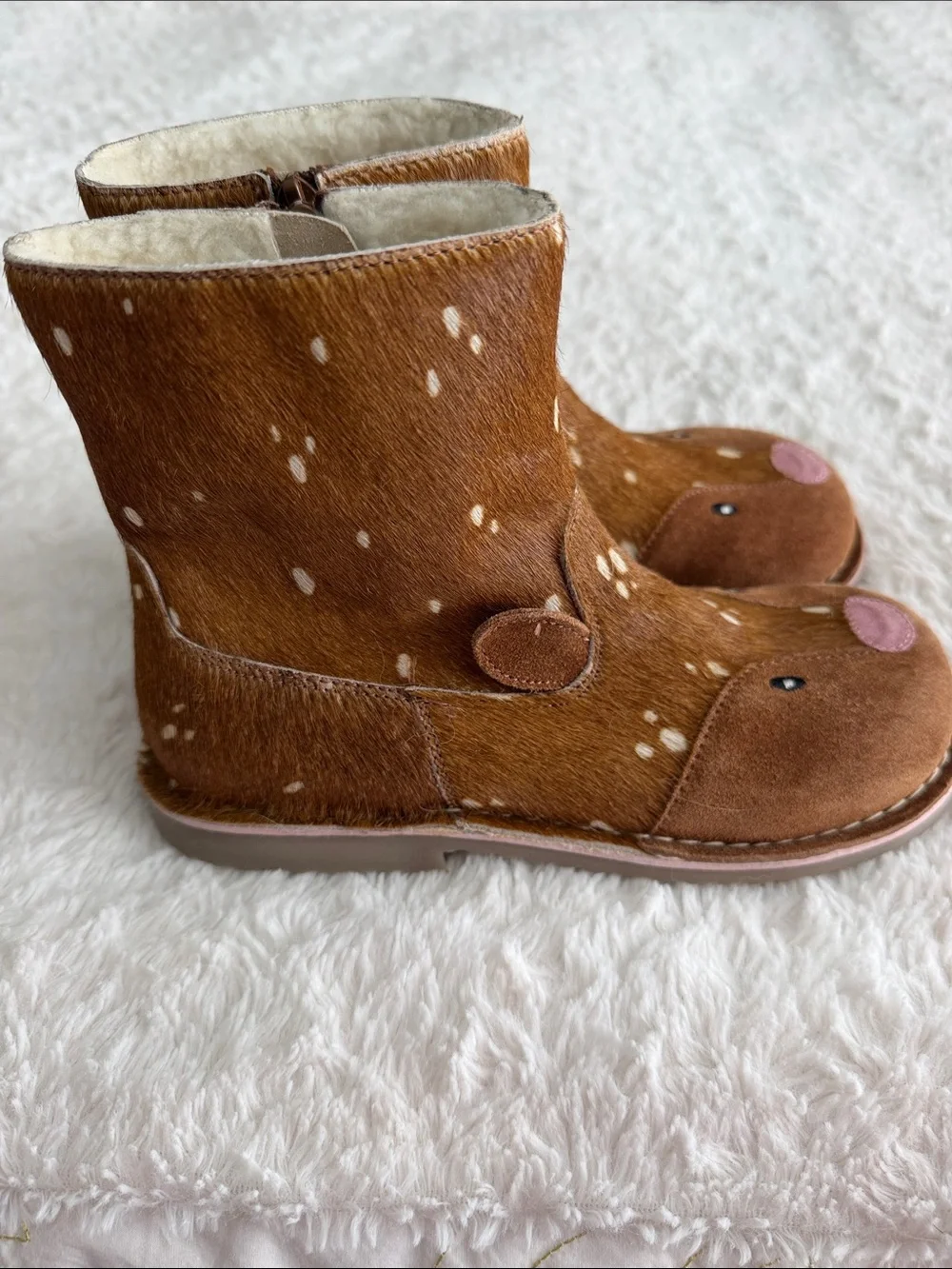 Mini Boden girls size 33/US big kid size 1.5-2 deer boots faux fur lining zip